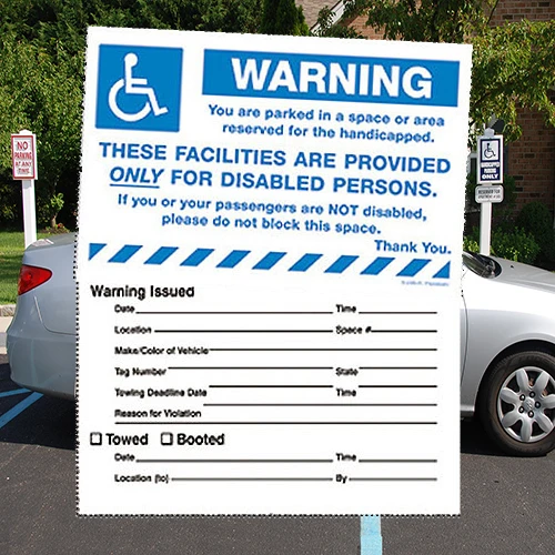 Parking Violation Stickers- Removable- Warning Handicap Reserve Area- 8" x 5"- 50/pack