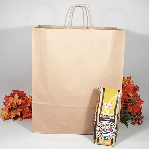 Paper Shopping Bags- Natural Kraft- Queen- 16" x 6" x 19"- 80 lb Basis Wt- 200/pk-