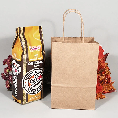 Paper Shopping Bags- Natural Kraft- Rose- 5 1/2" x 3 1/4" x 8 3/8"- 80 lb Basis Wt- 250/pk