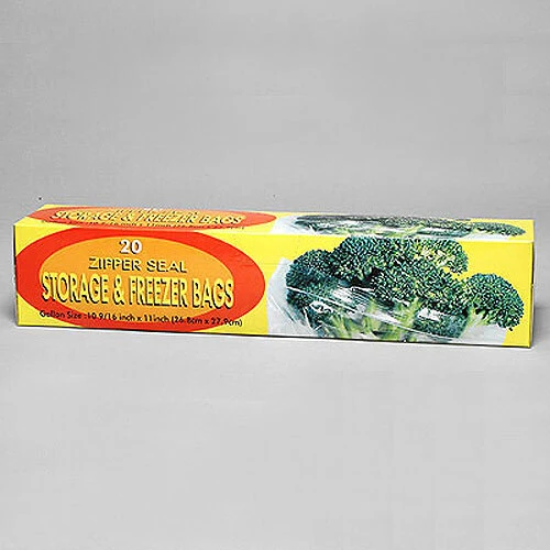 Resealable Large Storage and Freezer Bags- Zip Seal- 10 9/16" x 11"- Gallon Size- 20/Box