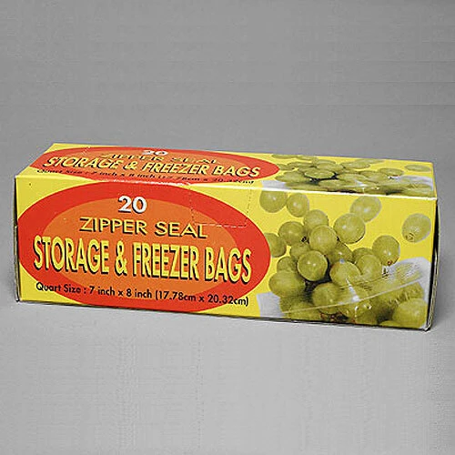 Resealable Storage and Freezer Bags- Zip Seal- 7" x 8"- Quart Size- 2 Mil- 20/Box- Price Per Box