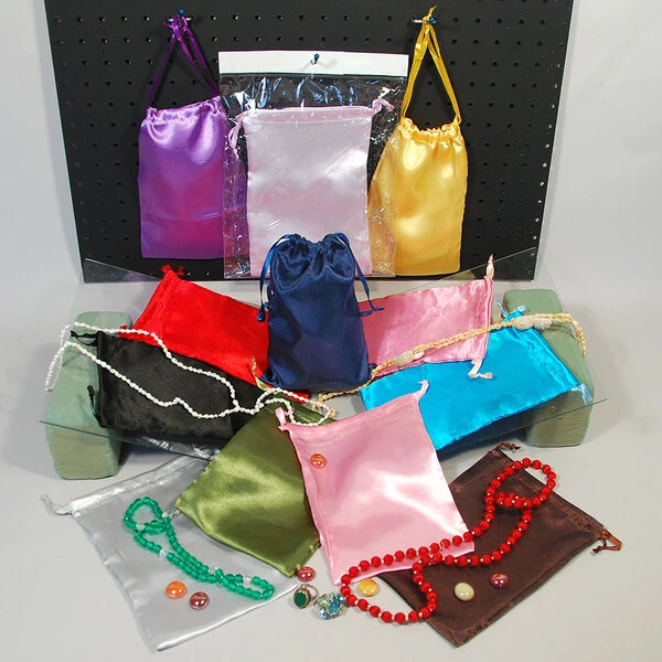 Satin Drawstring Pouch- 6" x 8"-   Packed in Assorted Dozens