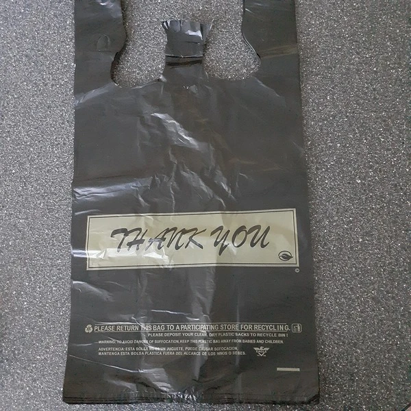 T-Shirt Bags- 11 1/2" x 6 1/4" x 21"- Printed Thank You- Heavyweight 18 Mic. 500/case- Black-